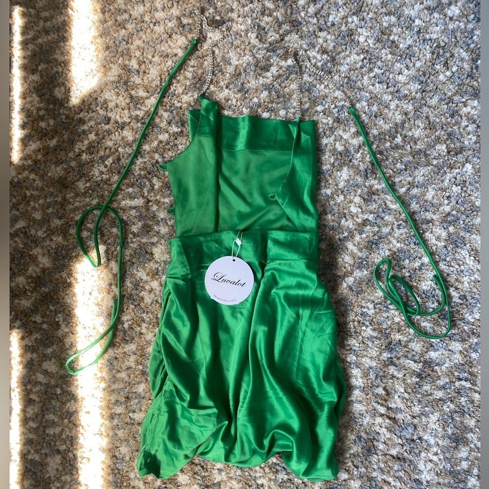 LUVALOT Green Rhinestone Dress
